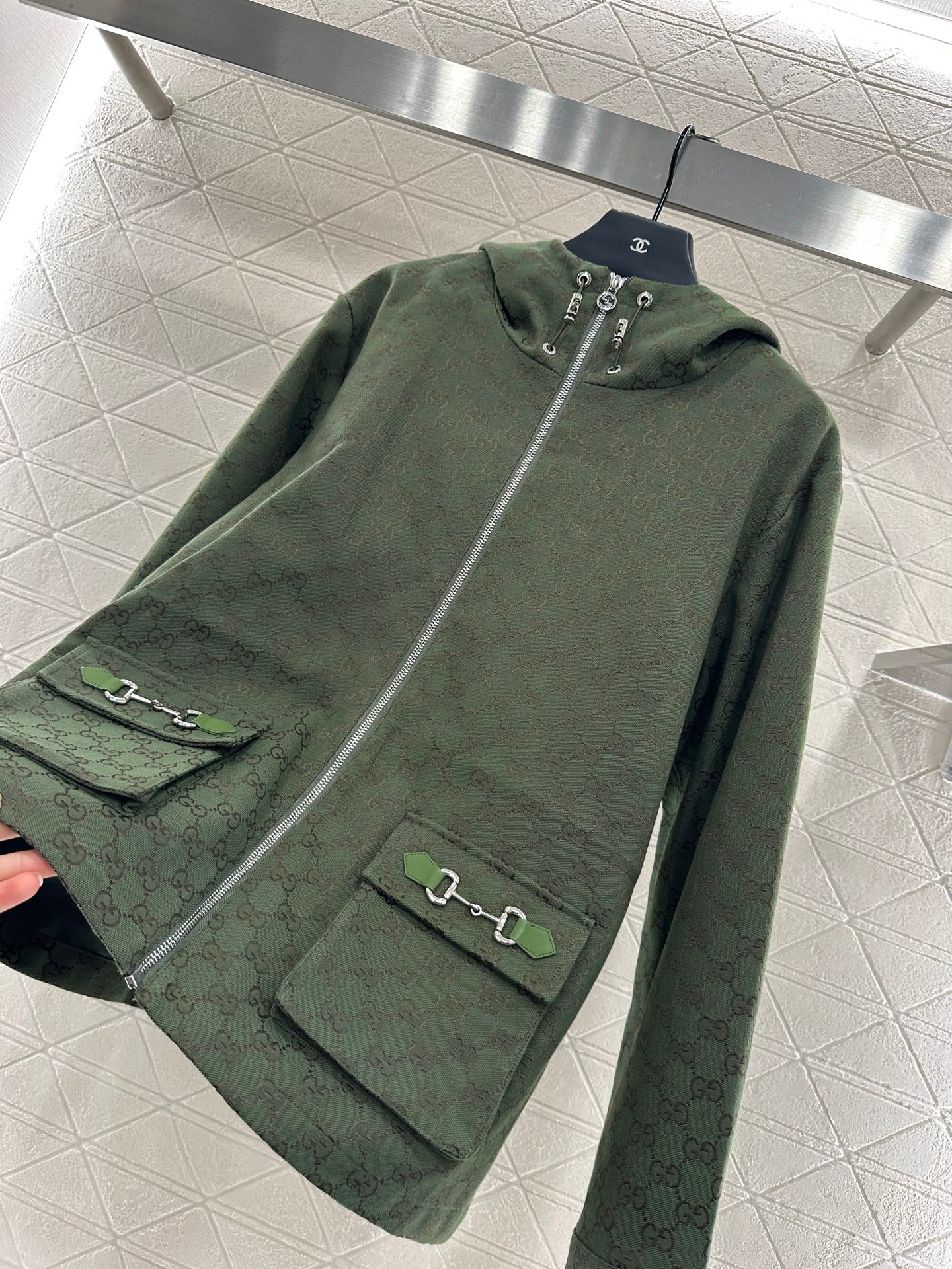 Gu 25 Collar hooded drawstring jacquard jacket