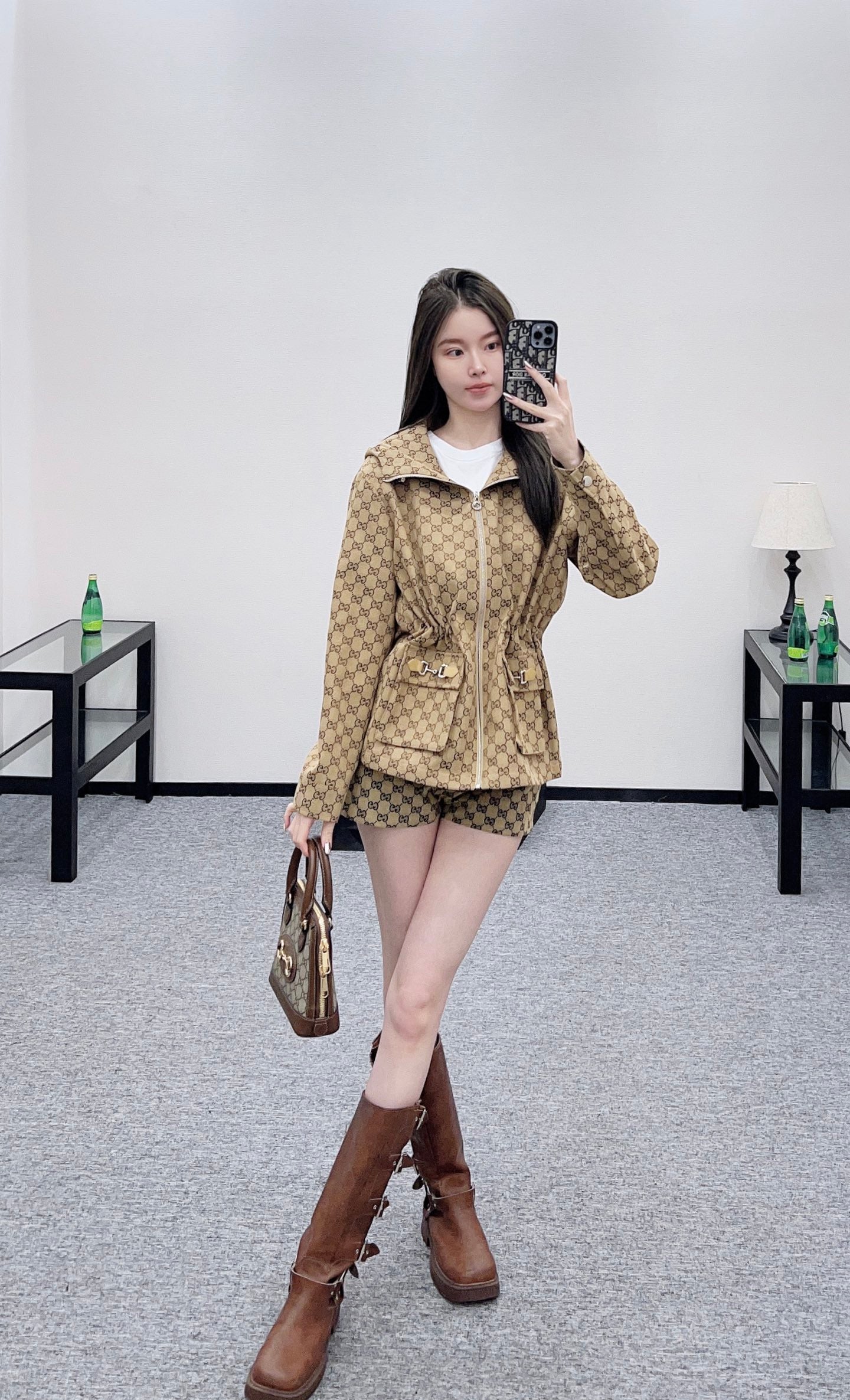 Gu 25 Collar hooded drawstring jacquard jacket