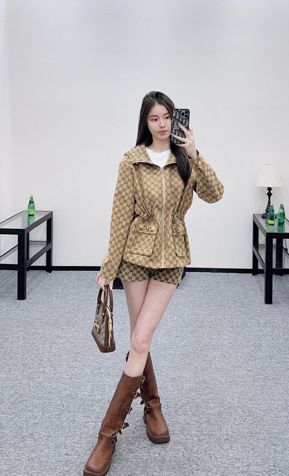 Gu 25 Collar hooded drawstring jacquard jacket