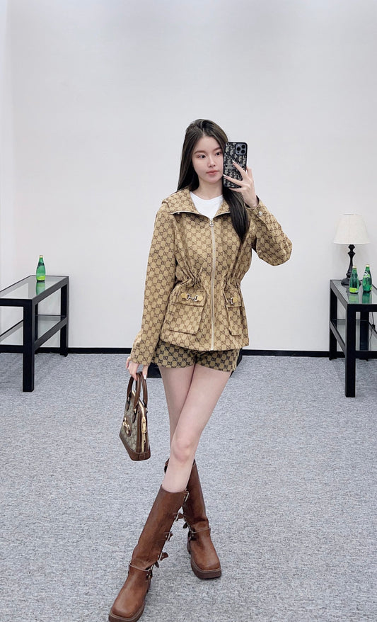 Gu 25 Collar hooded drawstring jacquard jacket