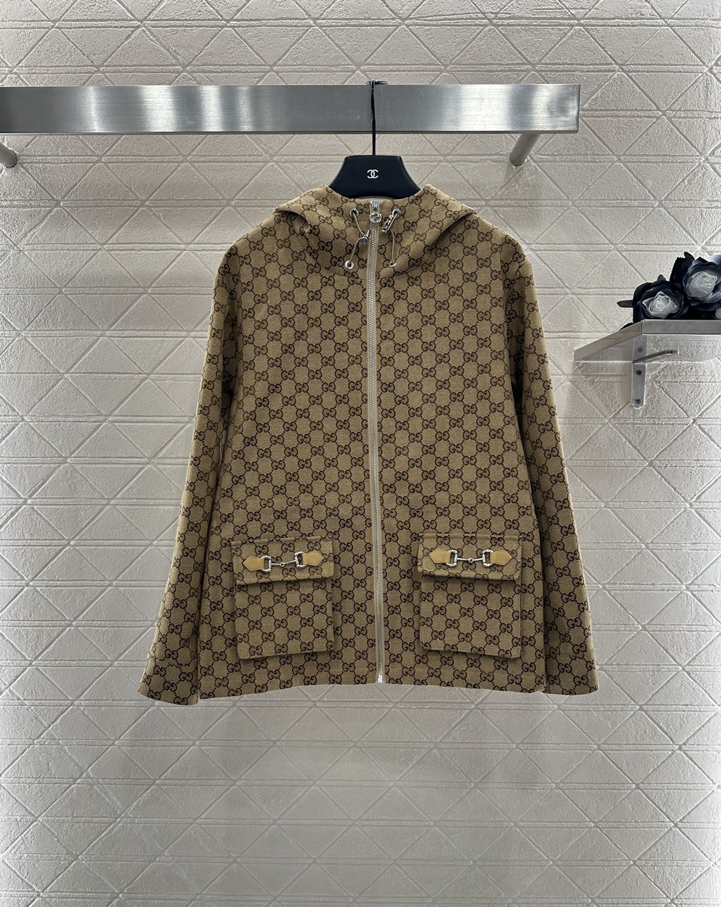 Gu 25 Collar hooded drawstring jacquard jacket