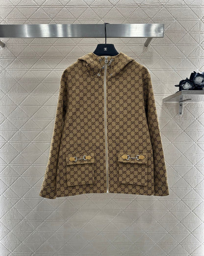 Gu 25 Collar hooded drawstring jacquard jacket