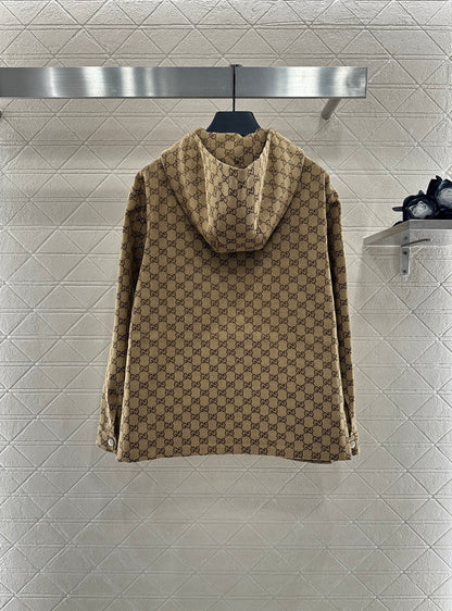 Gu 25 Collar hooded drawstring jacquard jacket