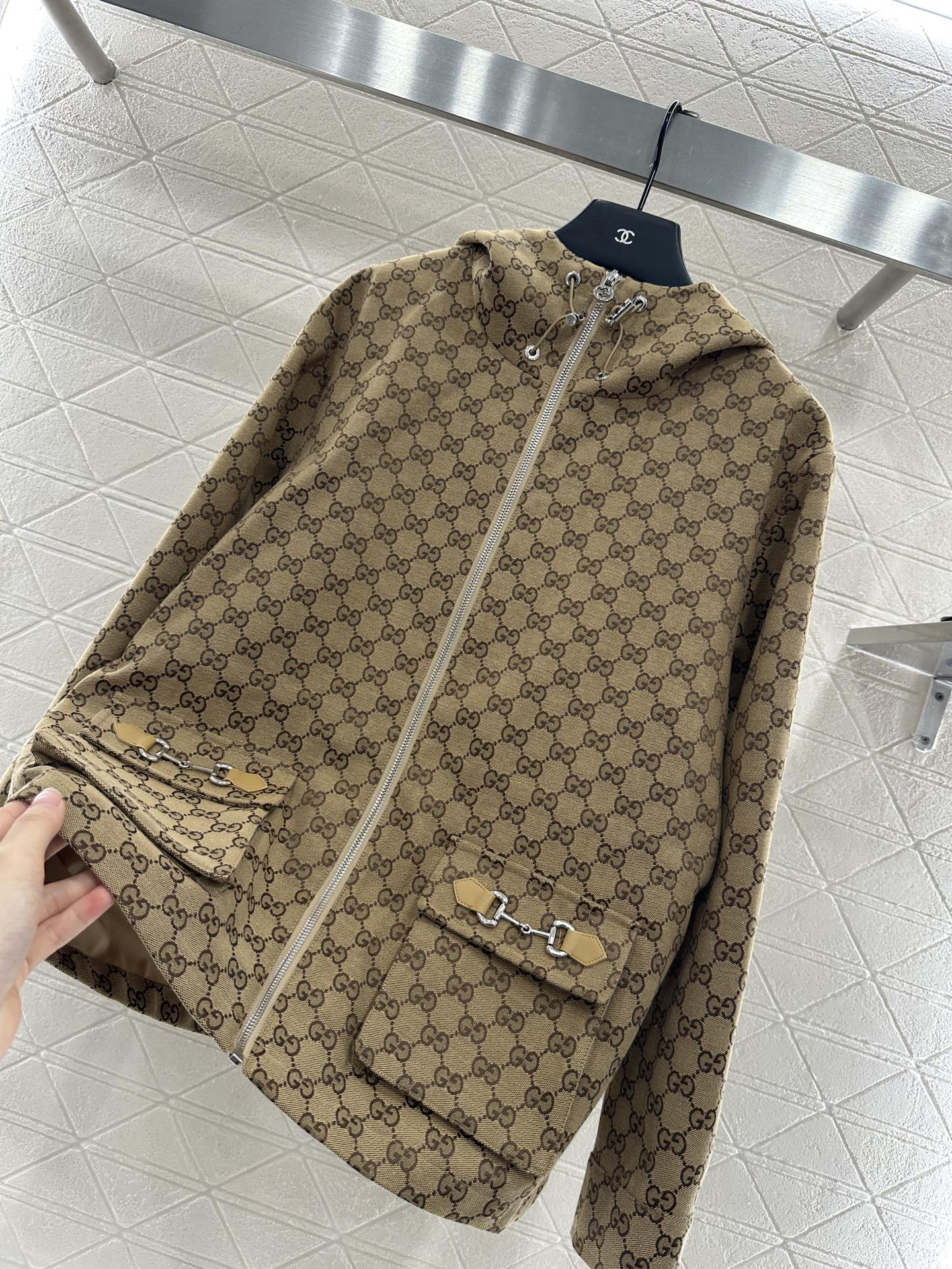 Gu 25 Collar hooded drawstring jacquard jacket