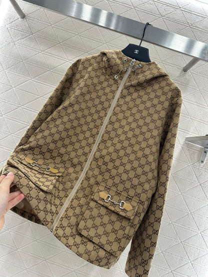 Gu 25 Collar hooded drawstring jacquard jacket