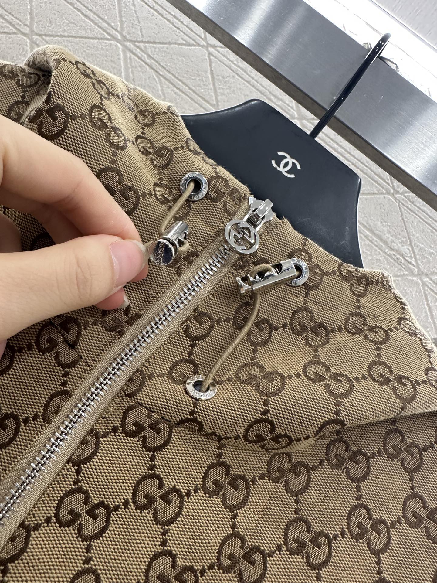 Gu 25 Collar hooded drawstring jacquard jacket