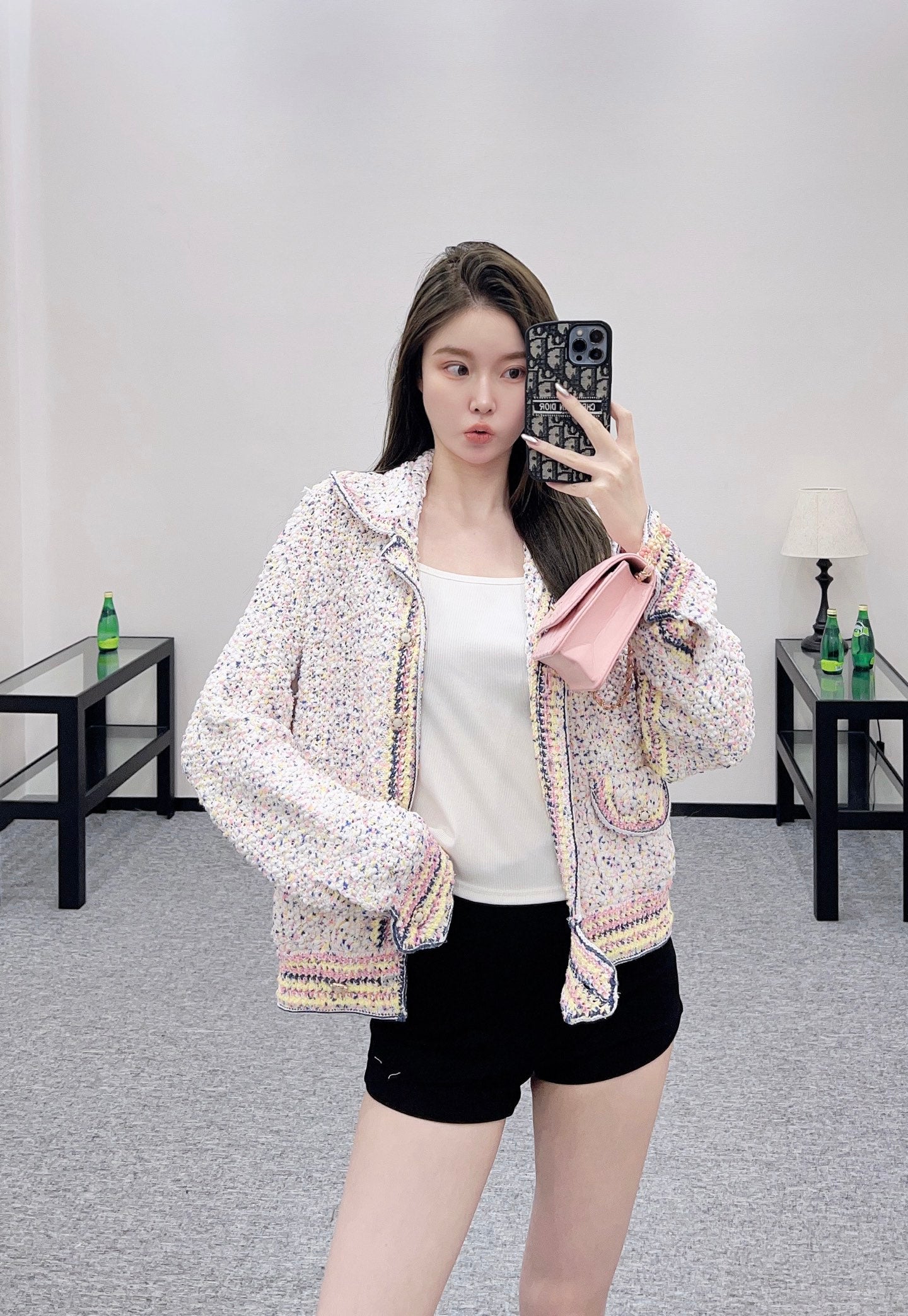 C 25 Collar colored dot sweater cardigan