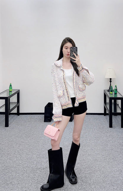 C 25 Collar colored dot sweater cardigan