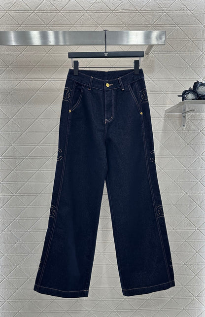 C 25 Embroidered letter denim straight leg pants