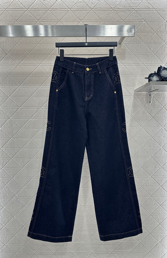 C 25 Embroidered letter denim straight leg pants