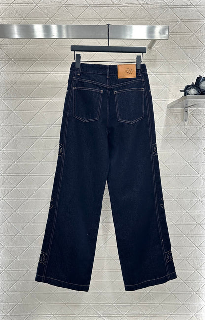 C 25 Embroidered letter denim straight leg pants