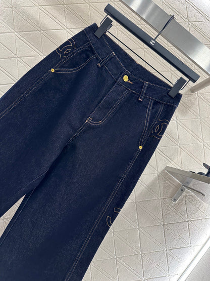 C 25 Embroidered letter denim straight leg pants