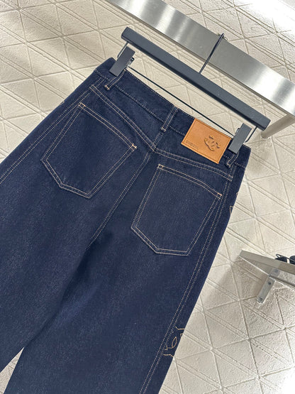 C 25 Embroidered letter denim straight leg pants