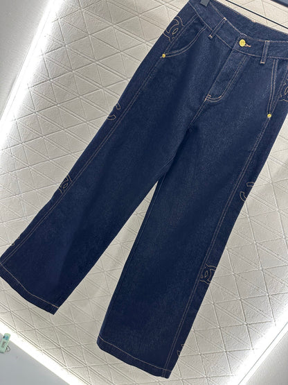C 25 Embroidered letter denim straight leg pants