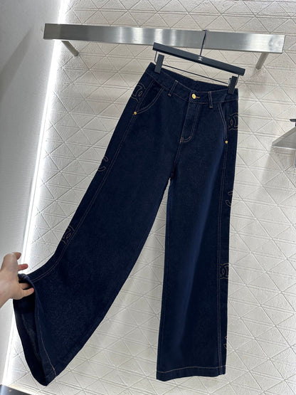 C 25 Embroidered letter denim straight leg pants