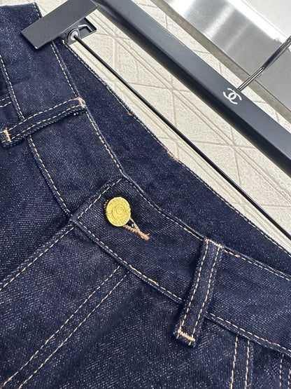 C 25 Embroidered letter denim straight leg pants