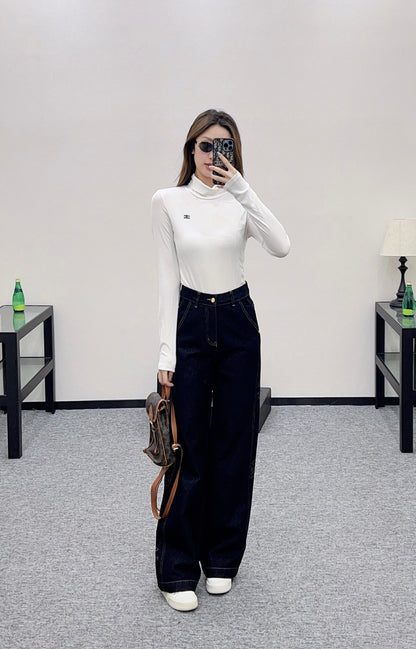 C 25 Embroidered letter denim straight leg pants