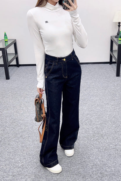 C 25 Embroidered letter denim straight leg pants