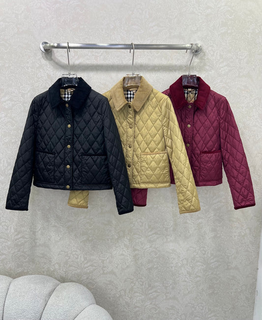 Bru 25 new corduroy lapel diamond grid short cotton jacket