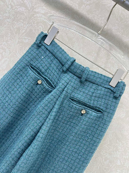 C 25 New plaid tweed straight leg pants (lined with silk version)
