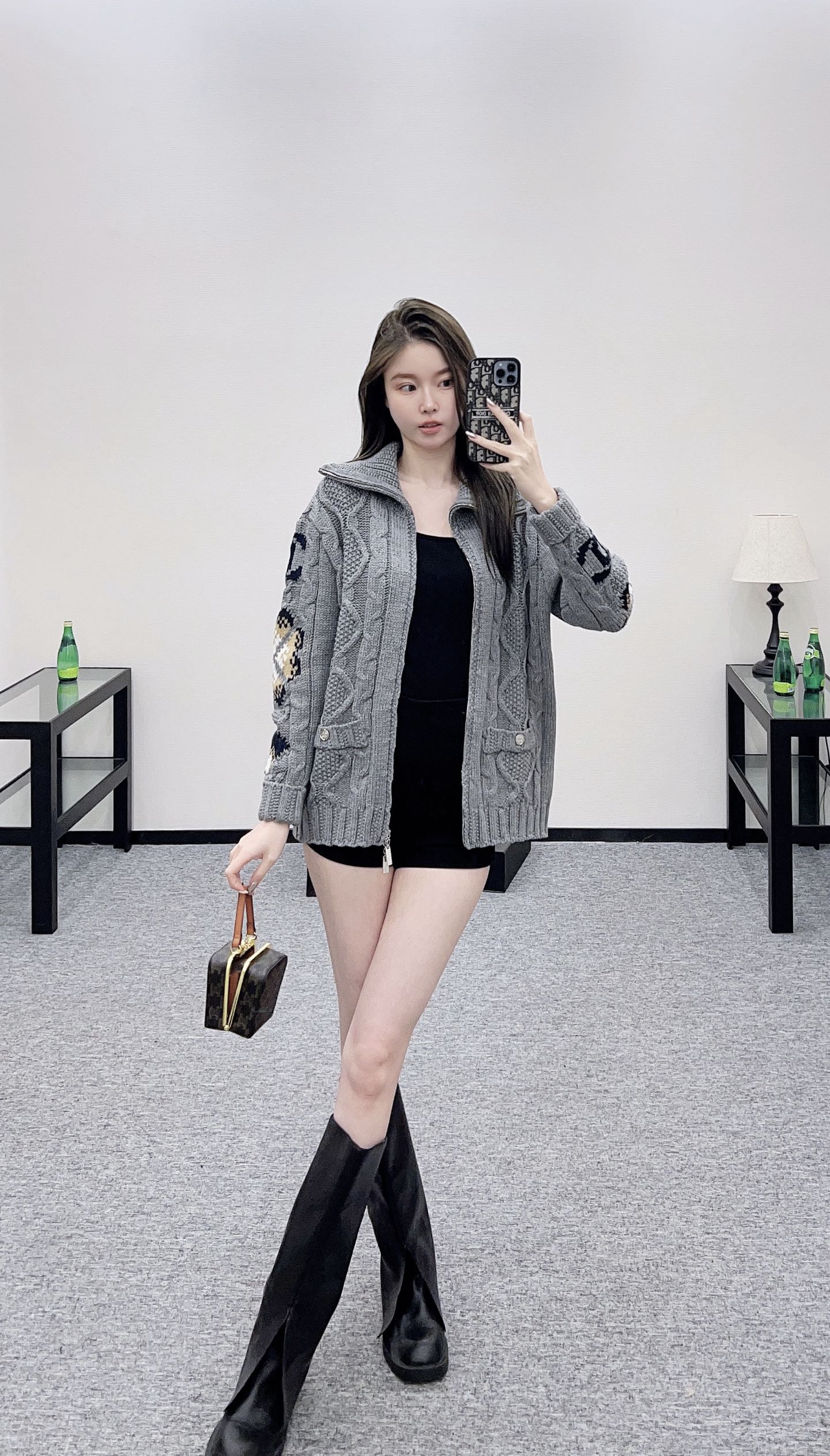 C 25 Zipper hook flower knitted wool cardigan
