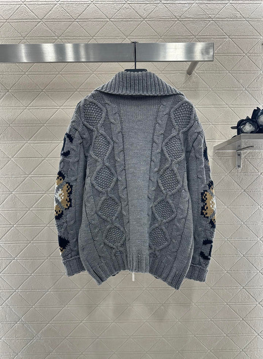 C 25 Zipper hook flower knitted wool cardigan