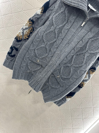 C 25 Zipper hook flower knitted wool cardigan