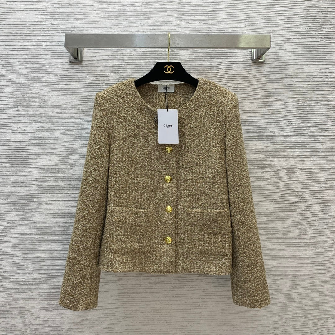 Ce 25 Gold button round neck short long sleeve jacket