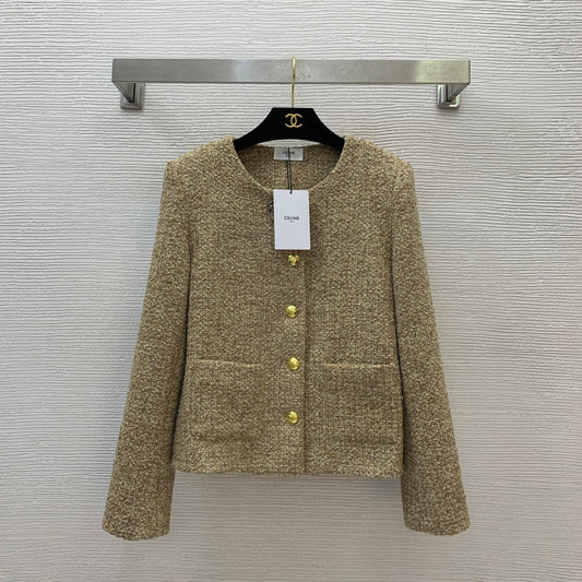 Ce 25 Gold button round neck short long sleeve jacket