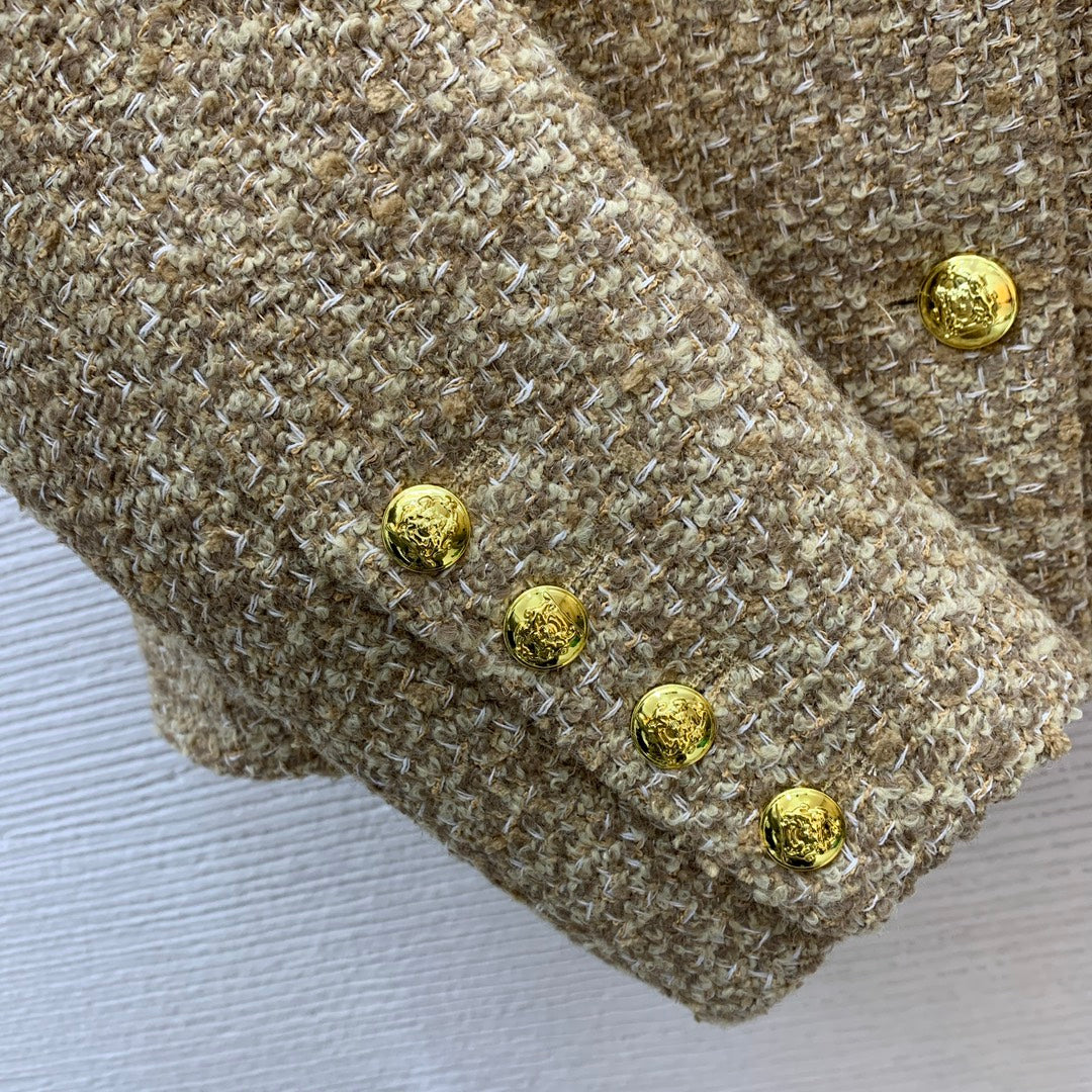 Ce 25 Gold button round neck short long sleeve jacket