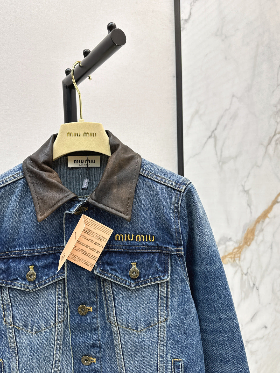 Mi 25 Leather collar denim jacket（BLUE/GRAY）