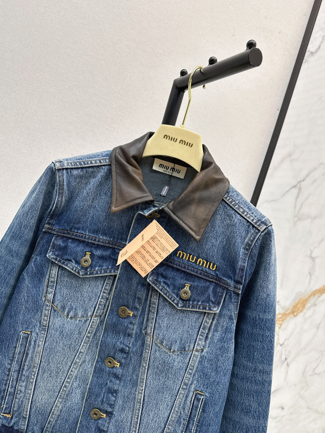 Mi 25 Leather collar denim jacket（BLUE/GRAY）