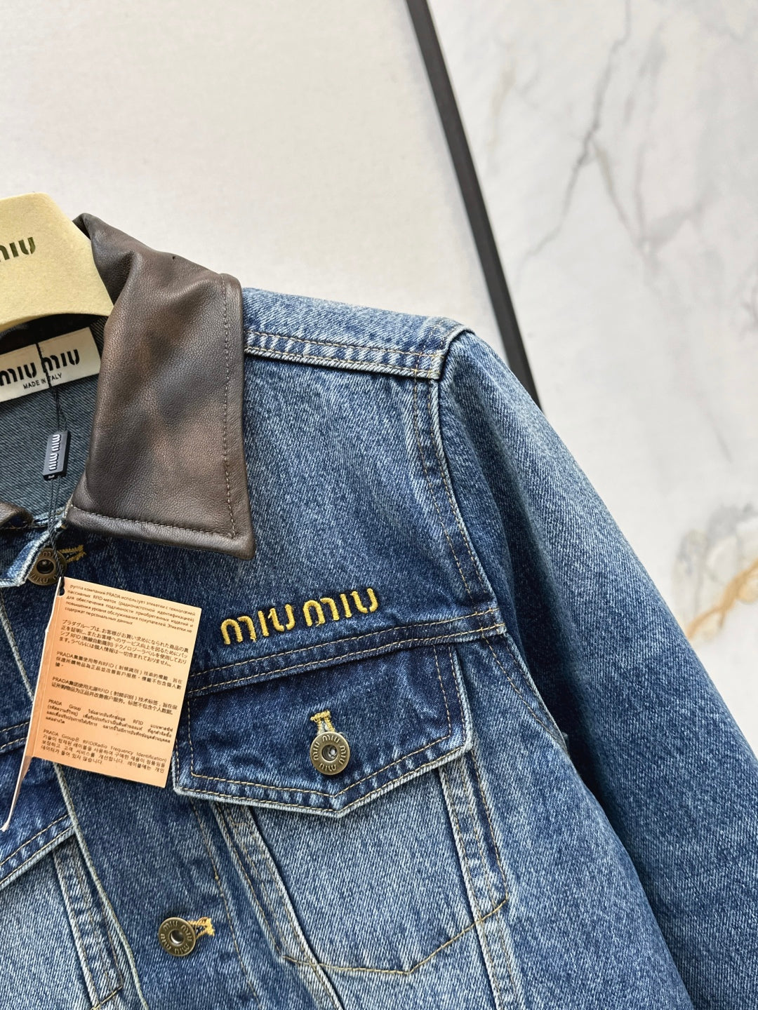 Mi 25 Leather collar denim jacket（BLUE/GRAY）