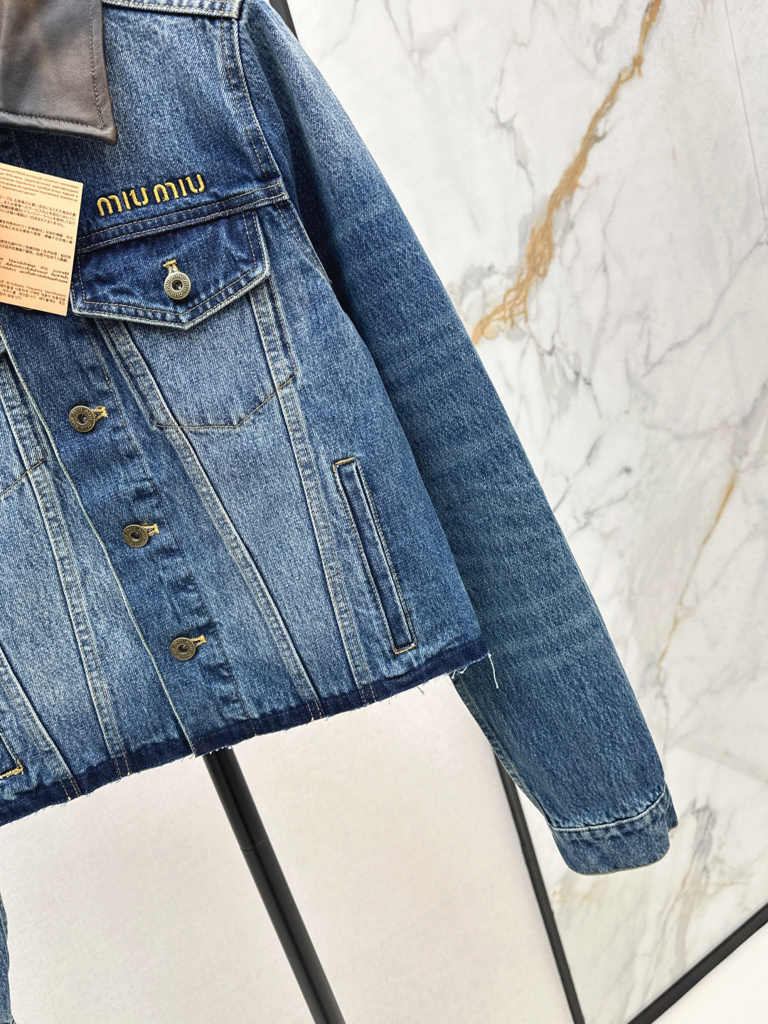 Mi 25 Leather collar denim jacket（BLUE/GRAY）