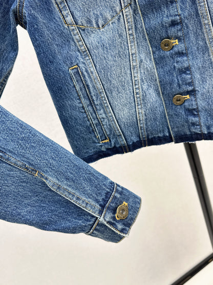 Mi 25 Leather collar denim jacket（BLUE/GRAY）