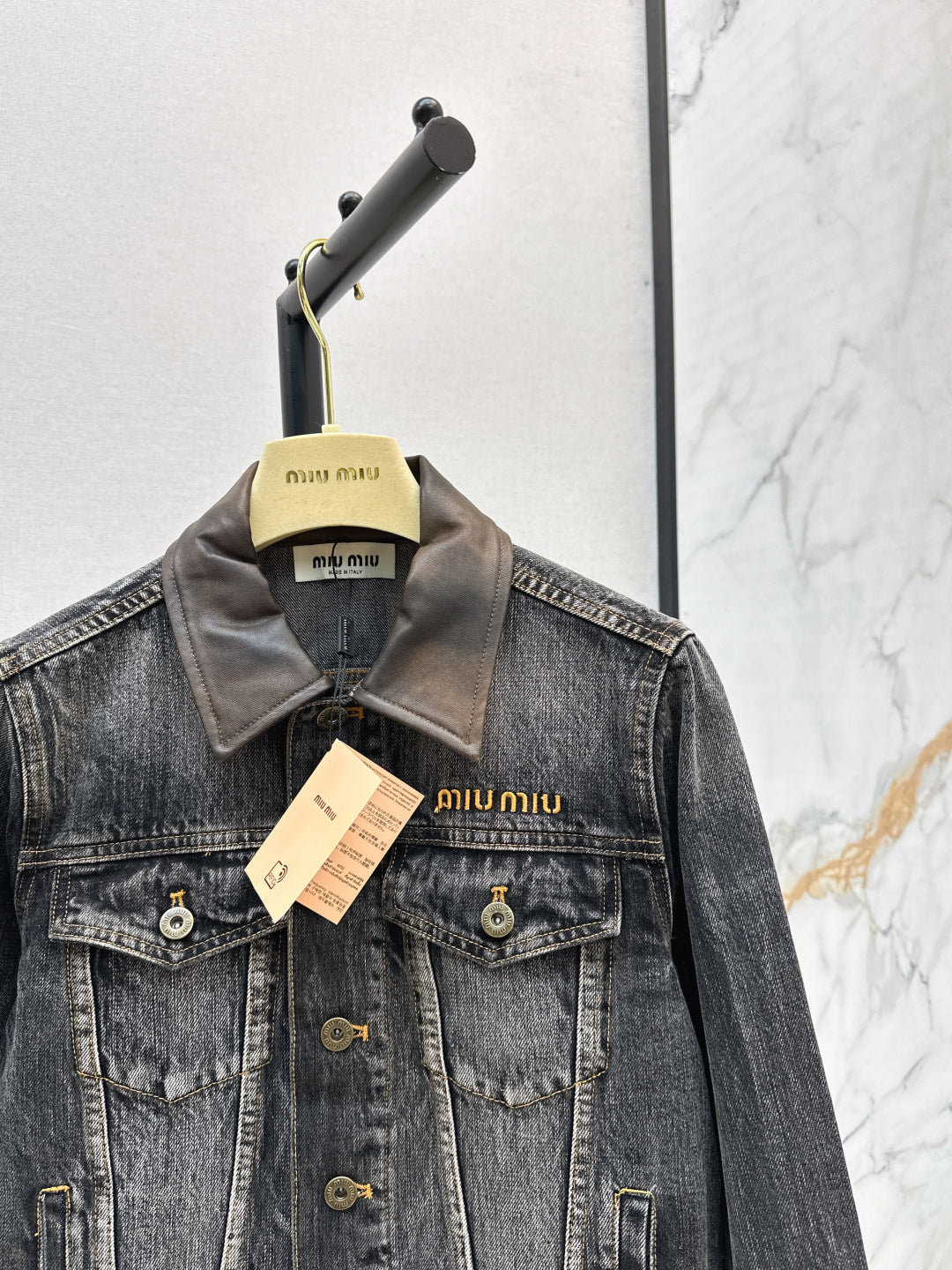 Mi 25 Leather collar denim jacket（BLUE/GRAY）