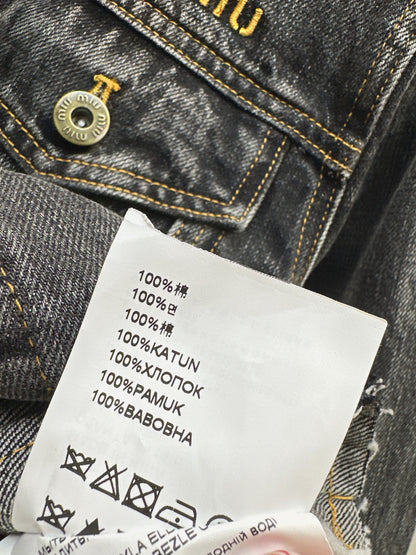 Mi 25 Leather collar denim jacket（BLUE/GRAY）