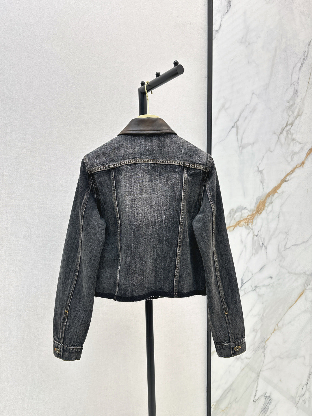 Mi 25 Leather collar denim jacket（BLUE/GRAY）