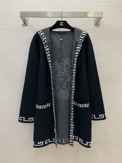 25 Medusa round portrait fashionable hooded mid length coat(GRAY/NAVY/KHAKI)