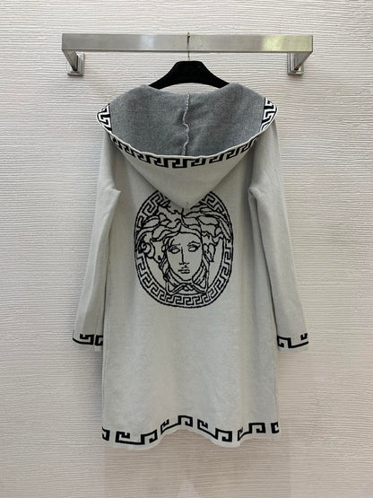 25 Medusa round portrait fashionable hooded mid length coat(GRAY/NAVY/KHAKI)