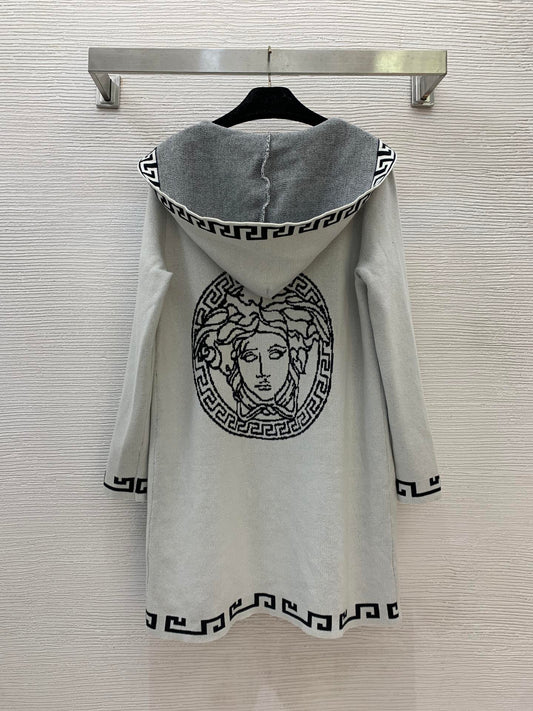 25 Medusa round portrait fashionable hooded mid length coat(GRAY/NAVY/KHAKI)