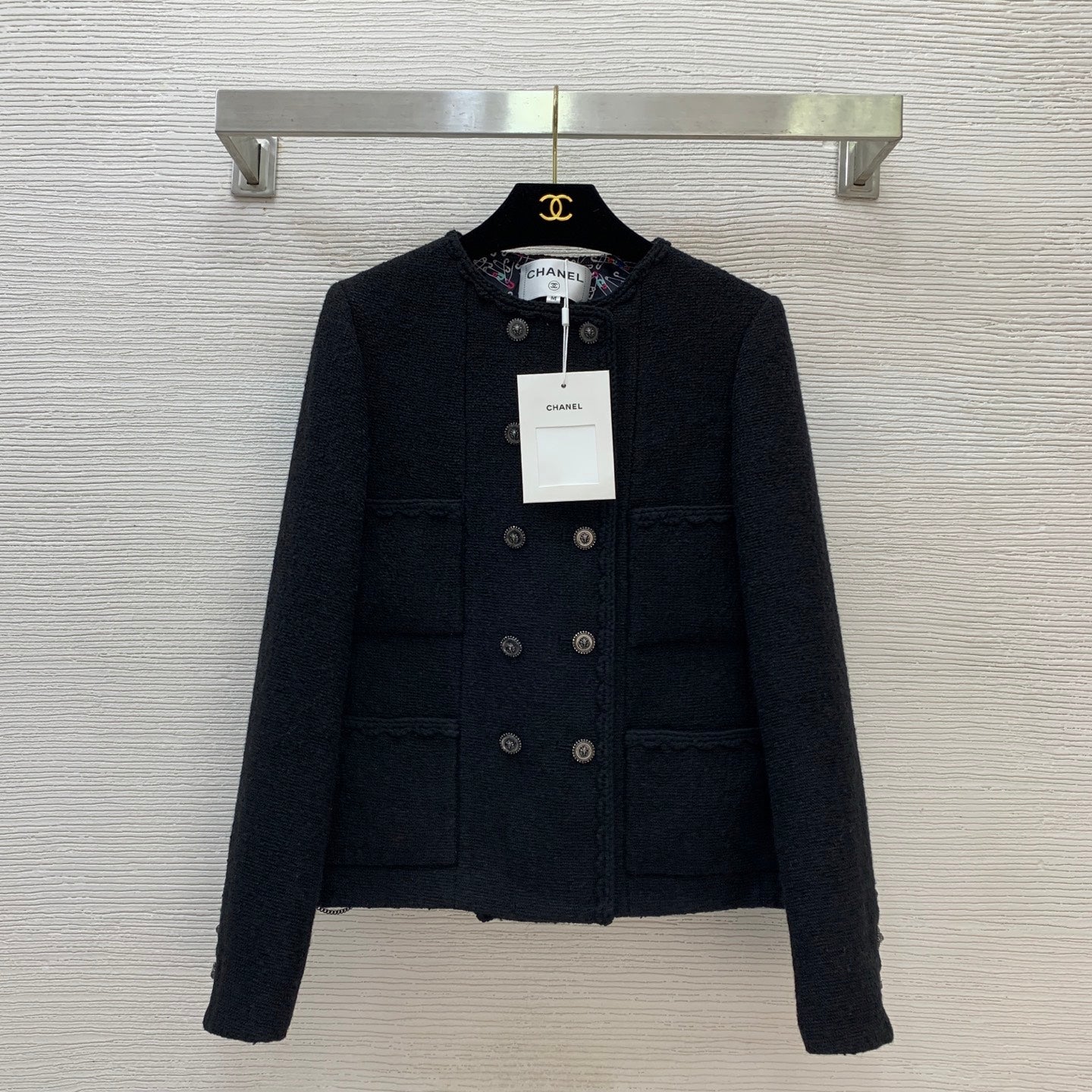 C 25 Colorful pin printed lining with coarse woolen short jacket