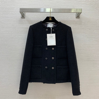 C 25 Colorful pin printed lining with coarse woolen short jacket