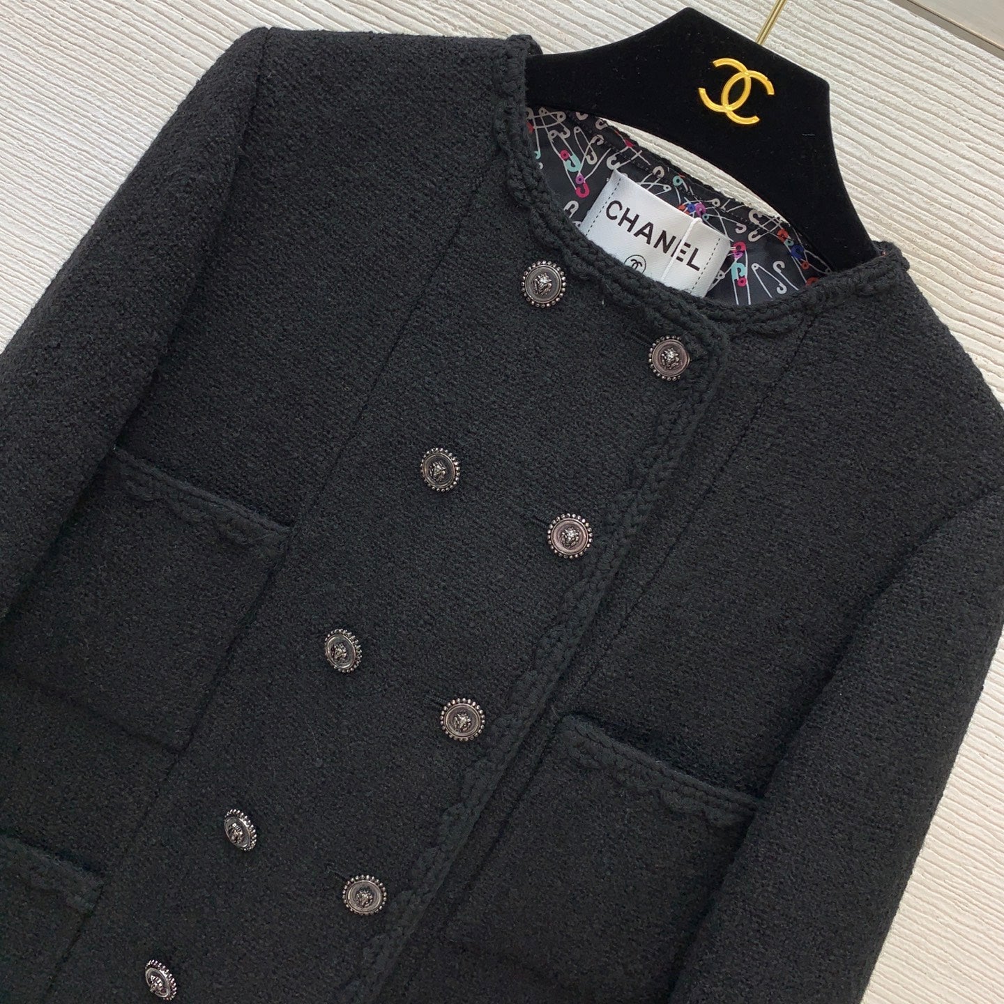 C 25 Colorful pin printed lining with coarse woolen short jacket
