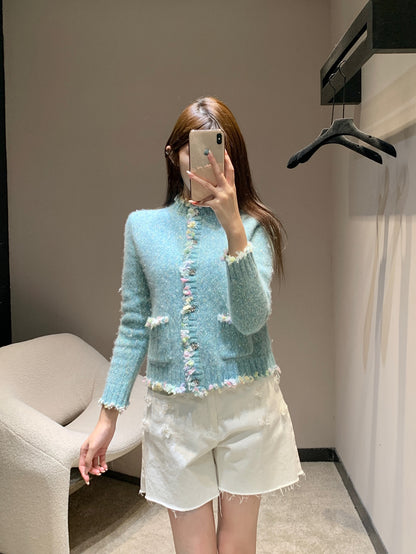 C 25B new light blue cashmere cardigan (high-end handmade workshop series)