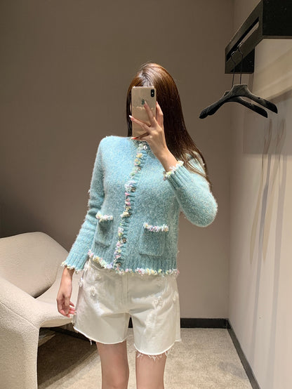 C 25B new light blue cashmere cardigan (high-end handmade workshop series)