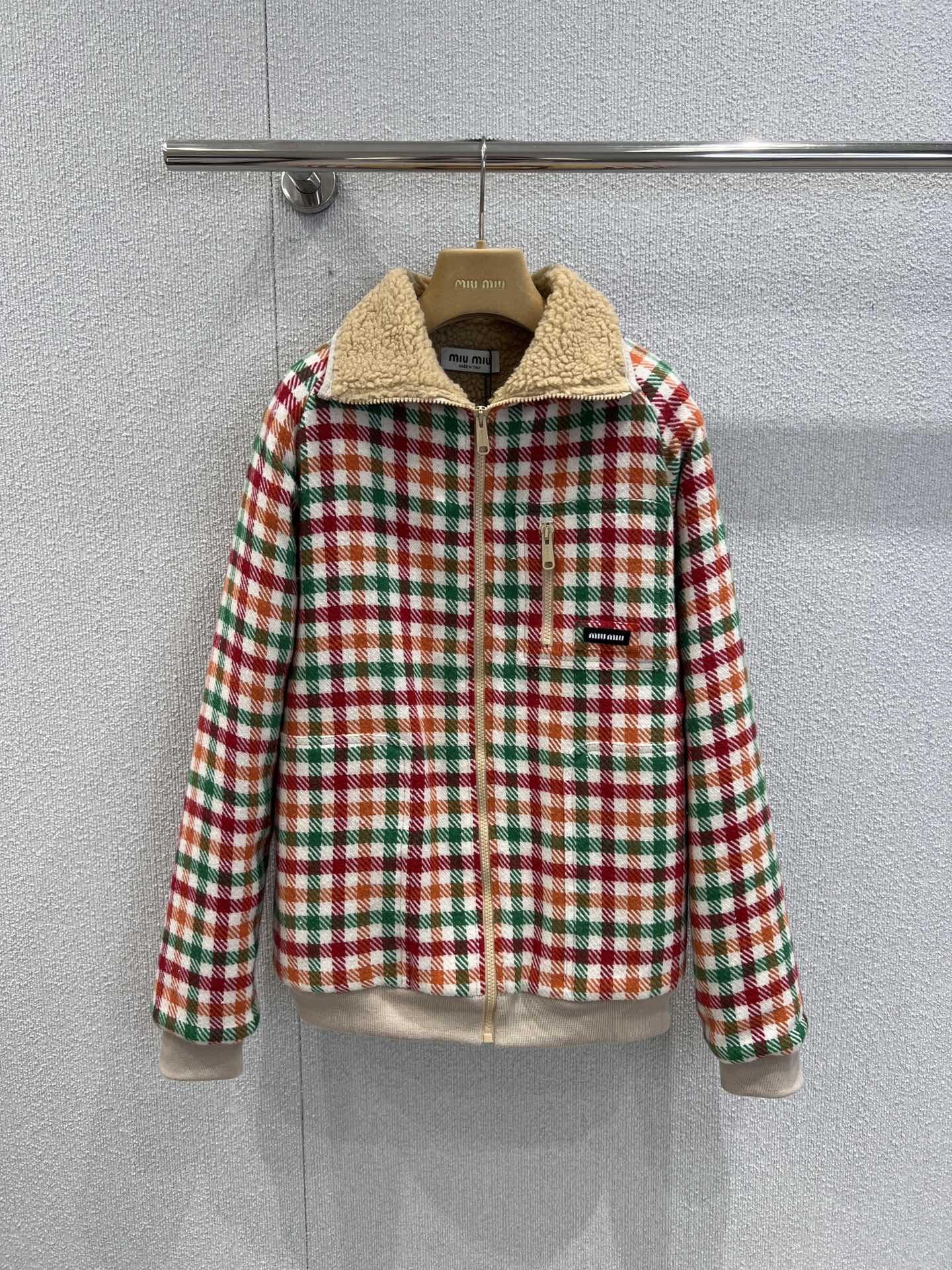 Mi 25Fw new color plaid lamb wool collar jacket jacket