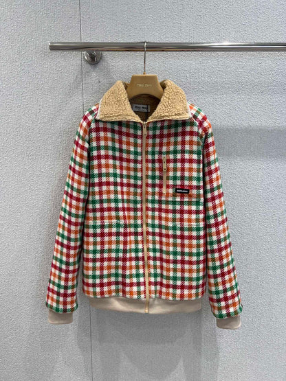 Mi 25Fw new color plaid lamb wool collar jacket jacket