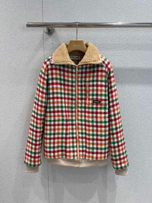 Mi 25Fw new color plaid lamb wool collar jacket jacket
