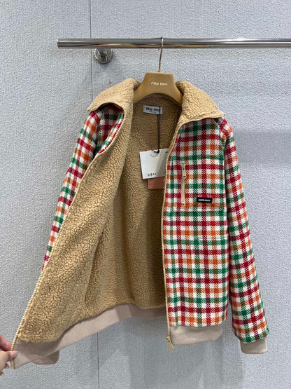 Mi 25Fw new color plaid lamb wool collar jacket jacket